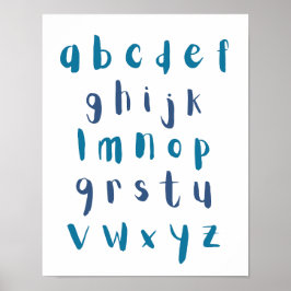 Blauw tinten alfabet kleine letters Kinder kamer Poster