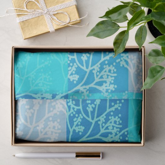 Blauw Tinten Loof Plaids Ontwerp Tissuepapier (Geschenk)