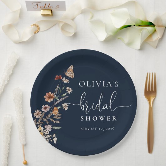 Blauw Tiny Wildflower Bruiloft Feest  Papieren Bordje (Huwelijk)