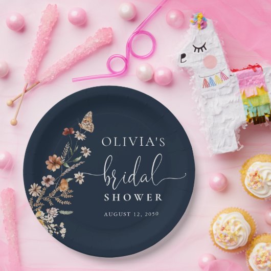 Blauw Tiny Wildflower Bruiloft Feest Papieren Bordje (Feest)