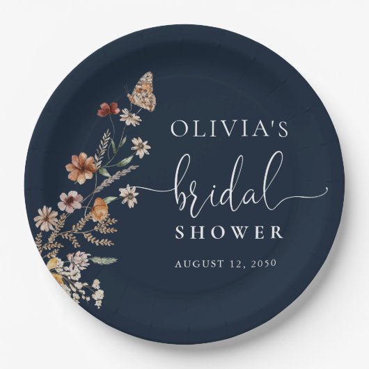 Blauw Tiny Wildflower Bruiloft Feest  Papieren Bordje (Voorkant)
