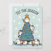Blauw 'Tis het seizoen schortkat kerstboom Feestdagenkaart (Voorkant)