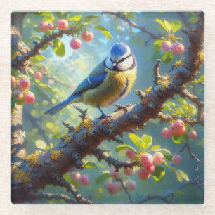 Blauw Tit 1 Glazen Onderzetter