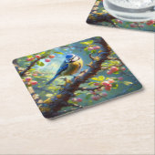 Blauw Tit 1 Kartonnen Onderzetters (Schuin)