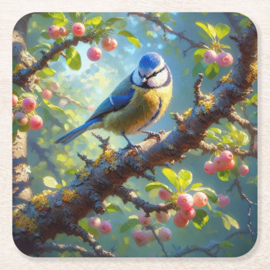 Blauw Tit 1 Kartonnen Onderzetters (Voorkant)