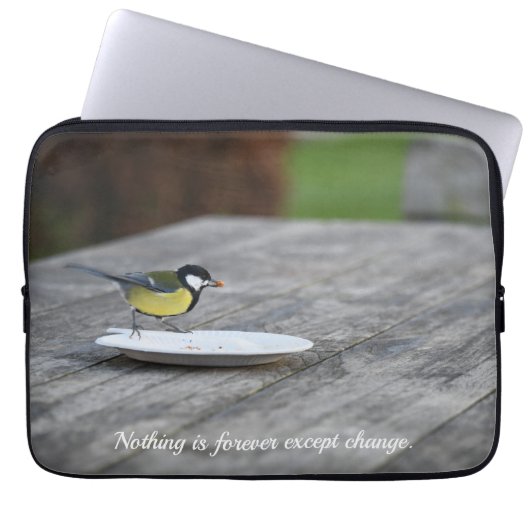 Blauw Tit Feeding of a Cake Bord with Quote Laptop Sleeve (Voorkant)