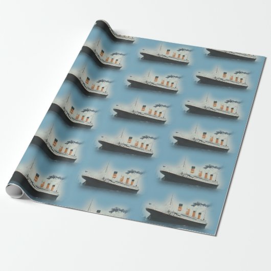  blauw Titanic Ship Birthday Wrapping Paper Cadeaupapier (Uitgerold)