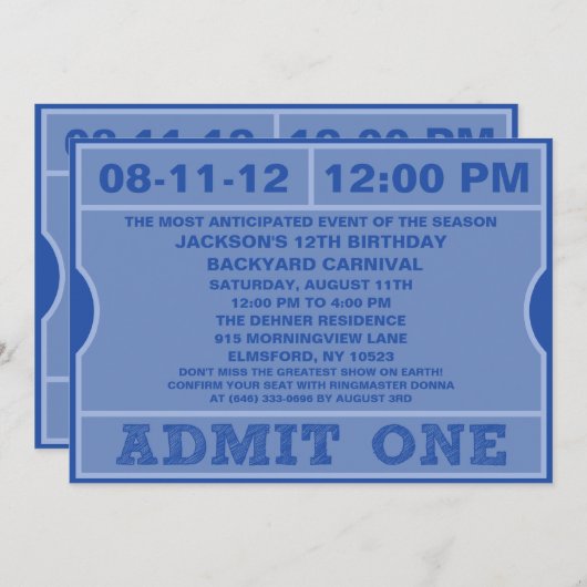 Blauw toestemming één kaartenuitnodiging op zaterd kaart (Voorkant / Achterkant)