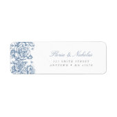Blauw Toile Adreslabel Franse Chinoiserie Chic Etiket (Voorkant)