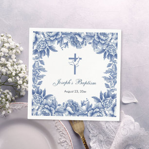 Blauw Toile Bloem Doop Papier servet