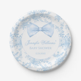 Blauw Toile Bloemen Bow Stropdas Franse Baby Boy S Papieren Bordje
