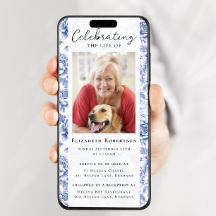 Blauw Toile Bloemen Foto Begrafenis Digitale Eviet Kaart