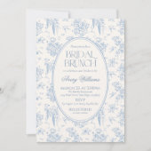 Blauw Toile Bloemen Vintage Bruids Brunch Douche Kaart (Voorkant)