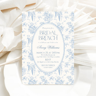 Blauw Toile Bloemen Vintage Bruids Brunch Douche Kaart