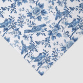 Blauw Toile Bloemenpatroon met vogels op takken Tissuepapier (Detail)