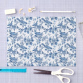 Blauw Toile Bloemenpatroon met vogels op takken Tissuepapier (Craft)