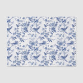 Blauw Toile Bloemenpatroon met Vogels & Strepen Tissuepapier (Voorkant)
