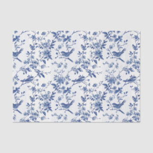 Blauw Toile Bloemenpatroon met Vogels & Strepen Tissuepapier