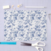 Blauw Toile Bloemenpatroon met Vogels & Strepen Tissuepapier (Craft)