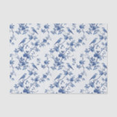 Blauw Toile Bloemenpatroon met Vogels Tissuepapier (Voorkant)
