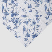Blauw Toile Bloemenpatroon met Vogels Tissuepapier (Detail)