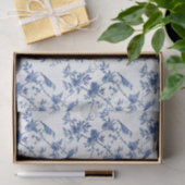 Blauw Toile Bloemenpatroon met Vogels Tissuepapier (Geschenk)