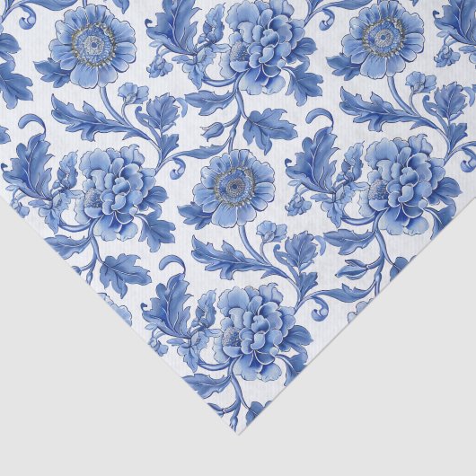 Blauw Toile Bloemenpatroon Tissuepapier (Detail)