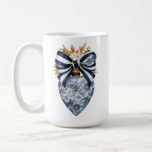 Blauw toile bloemhart marine streep boog koffiemok