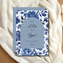 Blauw toile bloemige bruidsmeisje voorstelkaart