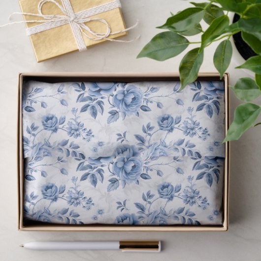 Blauw toile bloemmotief tissuepapier (Geschenk)