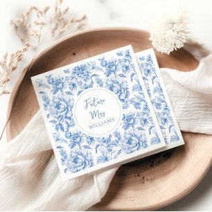 Blauw toile bloemrijke toekomst bruidsfeest mevrou servet