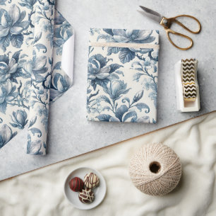Blauw toile bloemrijke vintage elegante cadeaupapier