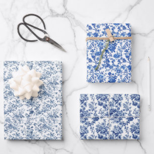 Blauw Toile Boeket 3 Inpakpapier Vel