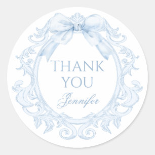 Blauw Toile Boog Frame Baby Jongen Shower Bedankt Ronde Sticker
