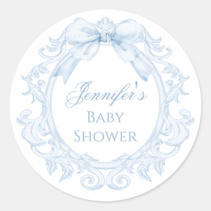 Blauw toile boog frame chic baby jongen shower ronde sticker