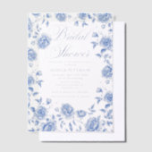 Blauw toile chinoiserie bloemetuin bruiloftsfeest vellum uitnodigingen (Offset)