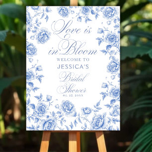 Blauw toile chinoiserie bruiloftsborrel welkom poster