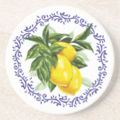 Blauw toile citroen Frans landelijk bruidsfeest Zandsteen Onderzetter (Voorkant)