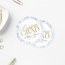 Blauw toile Congrats Grad labels
