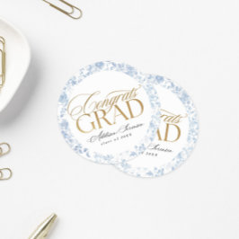 Blauw toile Congrats Grad labels