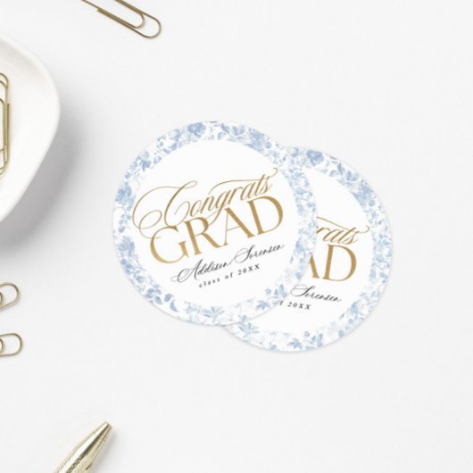 Blauw toile Congrats Grad labels