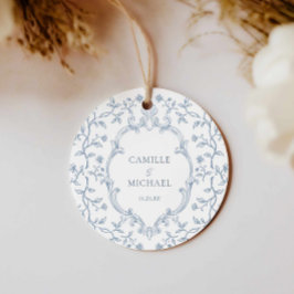 Blauw toile crest rond favor tag bedankjes labels