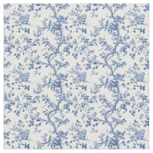 Blauw Toile Curving Branches Stof (Close Up)