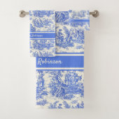  blauw Toile de Jouy bedrukt Bad Handdoek (Insitu)