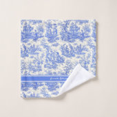  blauw Toile de Jouy bedrukt Bad Handdoek (Wasdoekje)