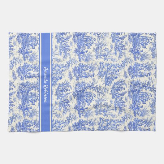  blauw Toile de Jouy bedrukt Theedoek (Horizontaal)