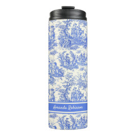  blauw Toile de Jouy bedrukt Thermosbeker