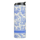 blauw Toile de Jouy bedrukt Thermosbeker (Gedraaid links)