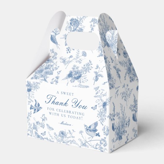 Blauw Toile de Jouy Bloemen Dessert Favoriete Boxe Bedankdoosjes (Voorkant Zijde)