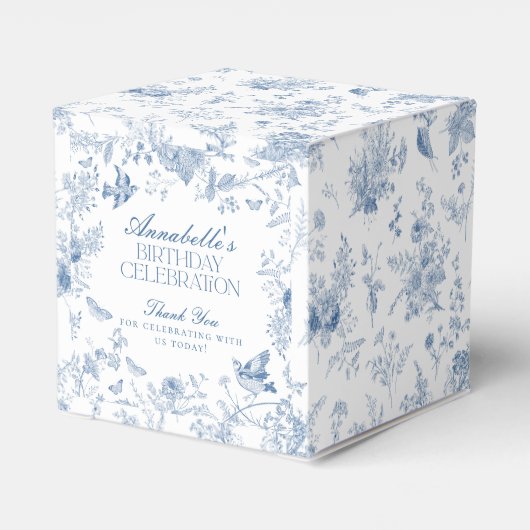 Blauw Toile de Jouy Bloemen Verjaardagsfeest Favor Bedankdoosjes (Achterkant)